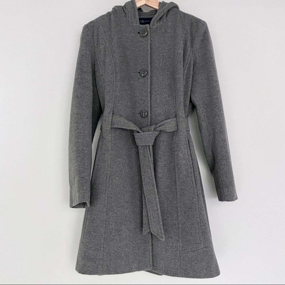 Anne Klein Hooded Pea Coat with Belt, M